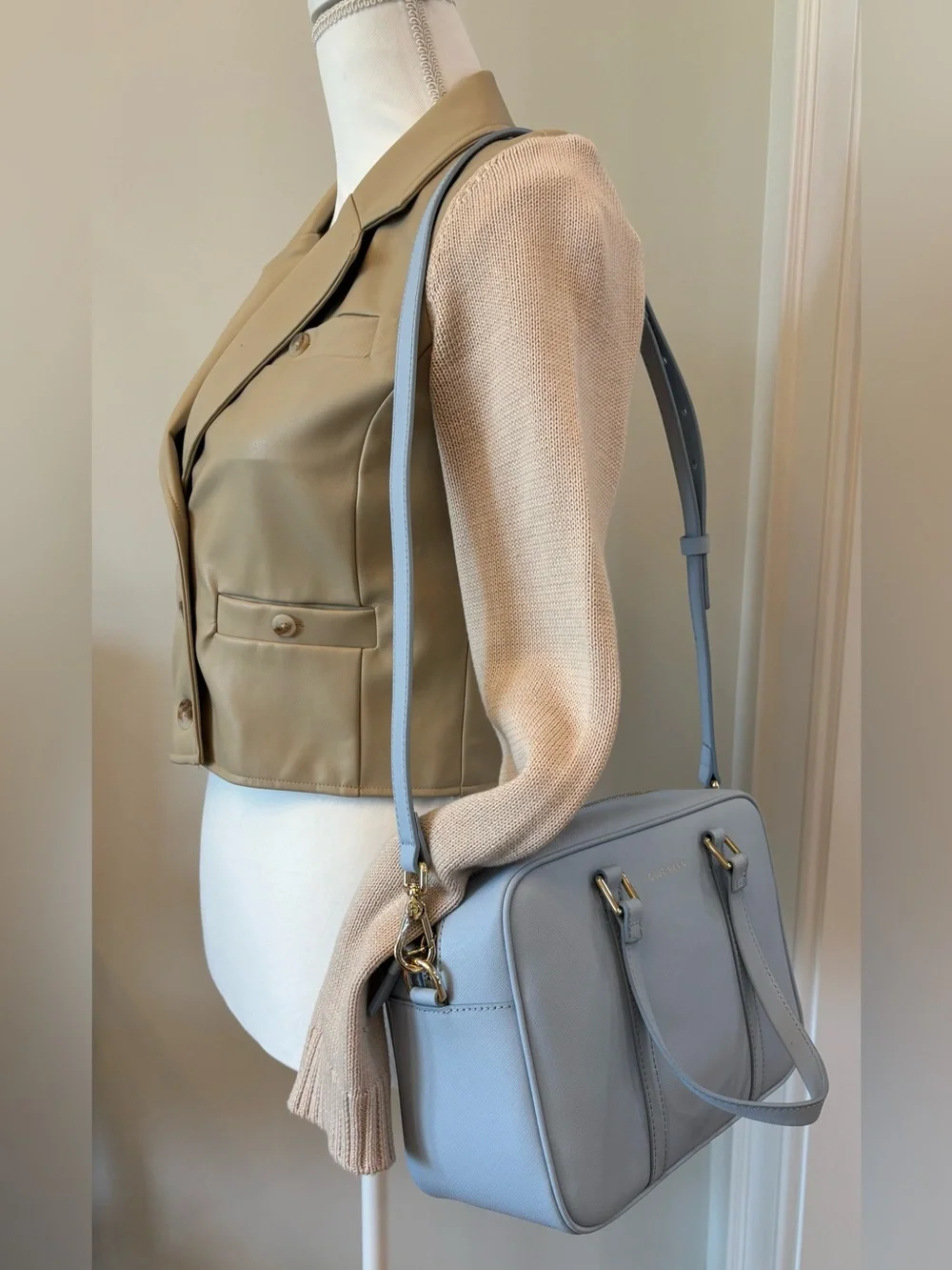Cole Haan Handbag Blue Top Handle Leather Satchel Crossbody Wedding Bride Travel